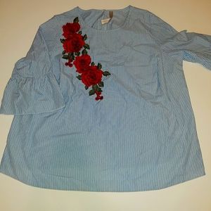 Embroidered Bell-sleeve Blouse